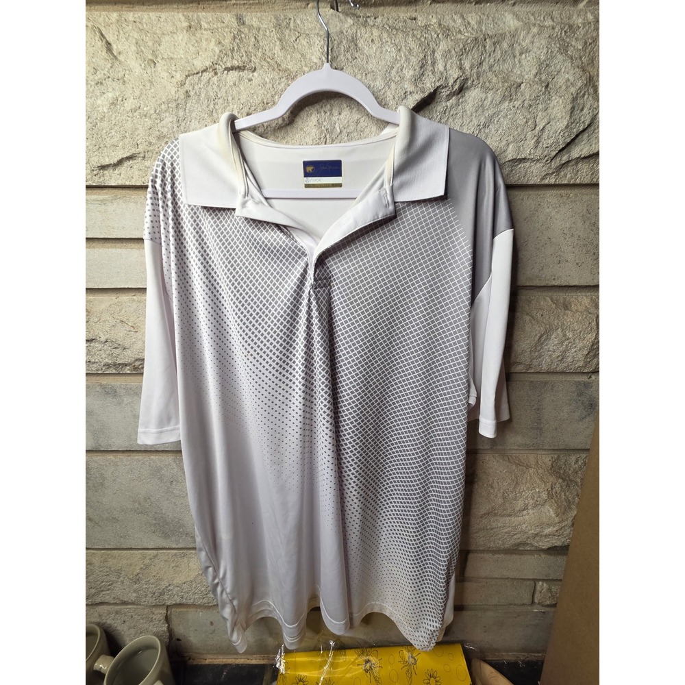 Jack Nicklaus‎ Mens StayDri Golf Polo Shirt White Grey Geometric Grid XXL 0950